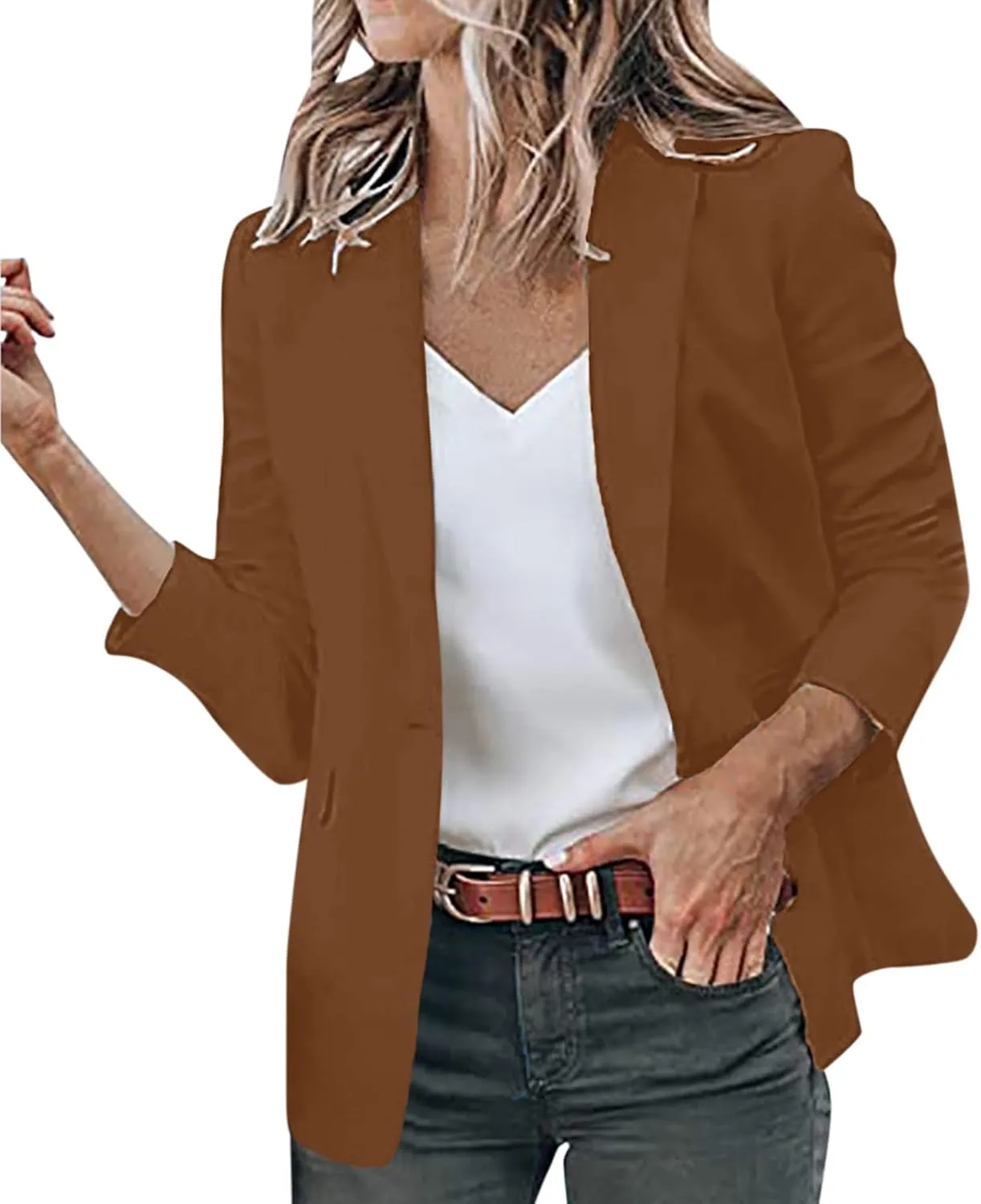 2023 Blazer Jackets for Women Open Front Suit Coats Long Sleeve Casual Work Office Blazers Trendy Business Dress Cardigan