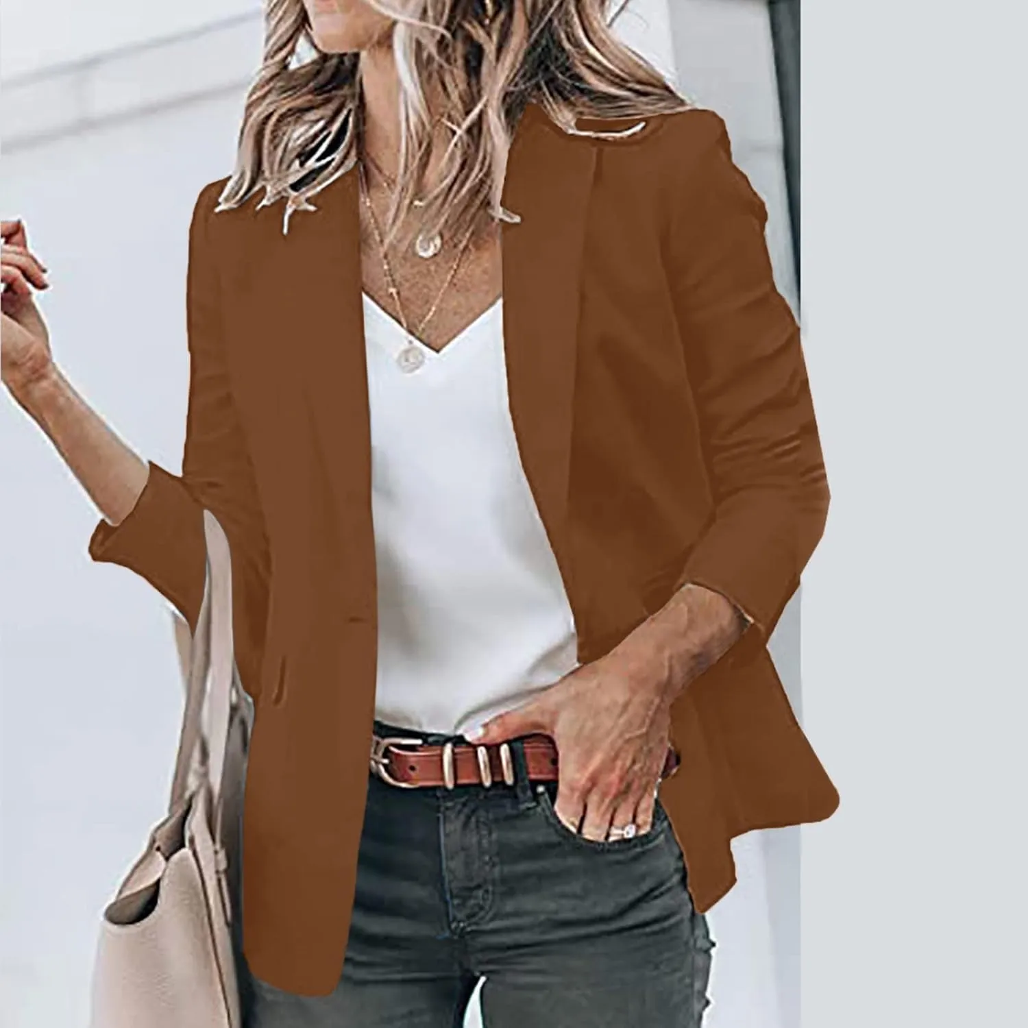 2023 Blazer Jackets for Women Open Front Suit Coats Long Sleeve Casual Work Office Blazers Trendy Business Dress Cardigan