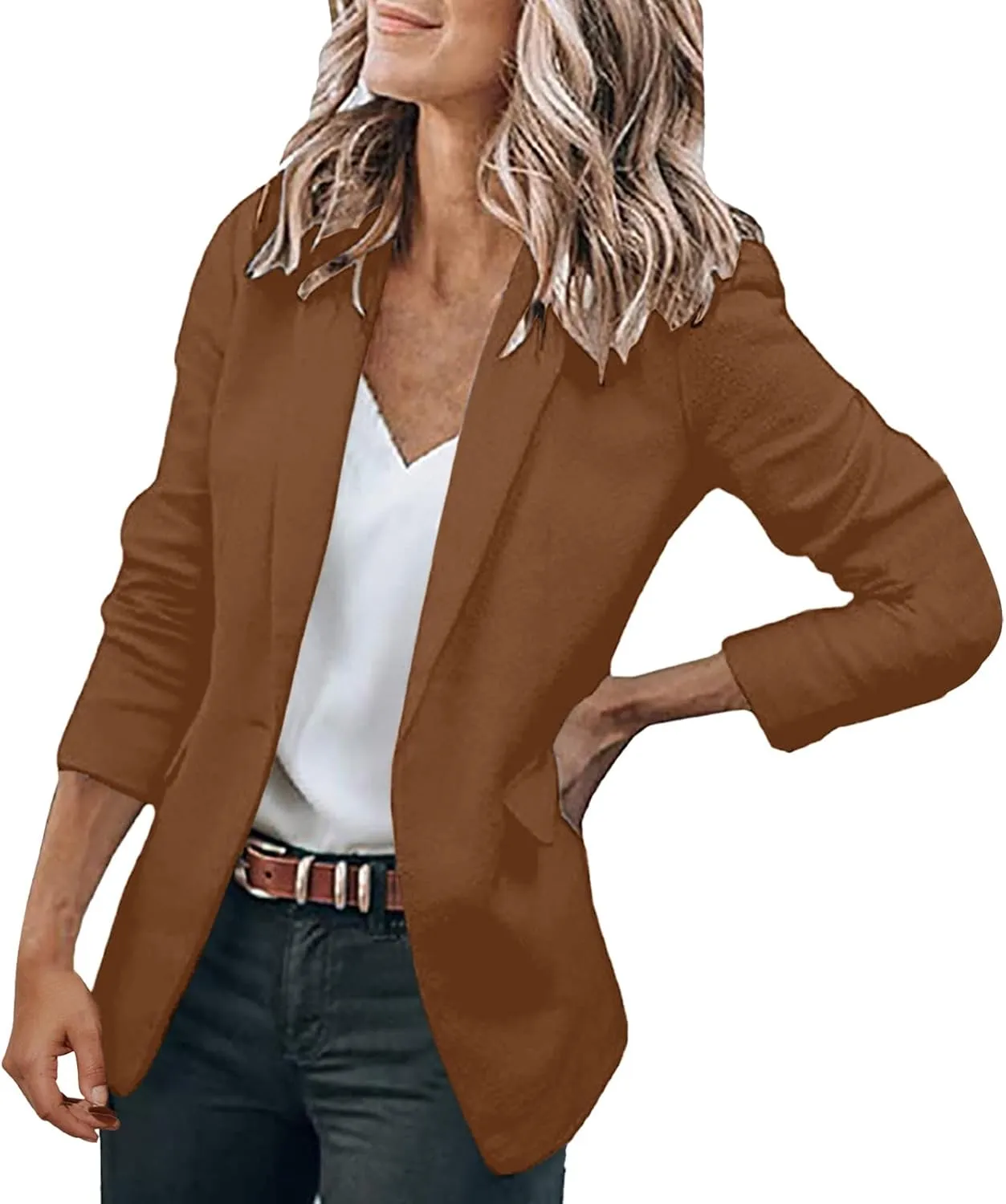 2023 Blazer Jackets for Women Open Front Suit Coats Long Sleeve Casual Work Office Blazers Trendy Business Dress Cardigan