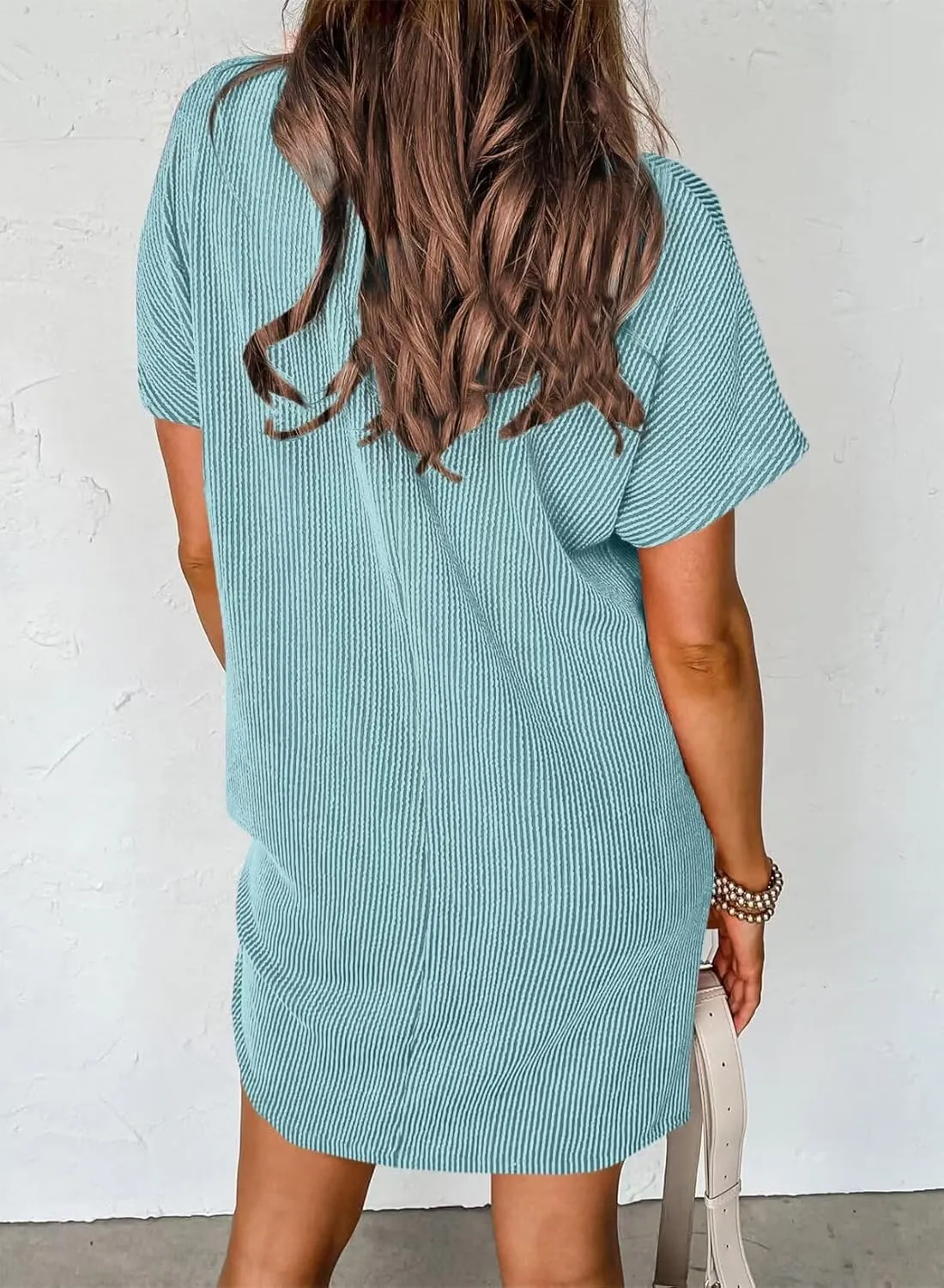 Acelitt Womens Casual Summer Crewneck Short Sleeve Ribbed Mini Tshirt Dress, XS-3XL