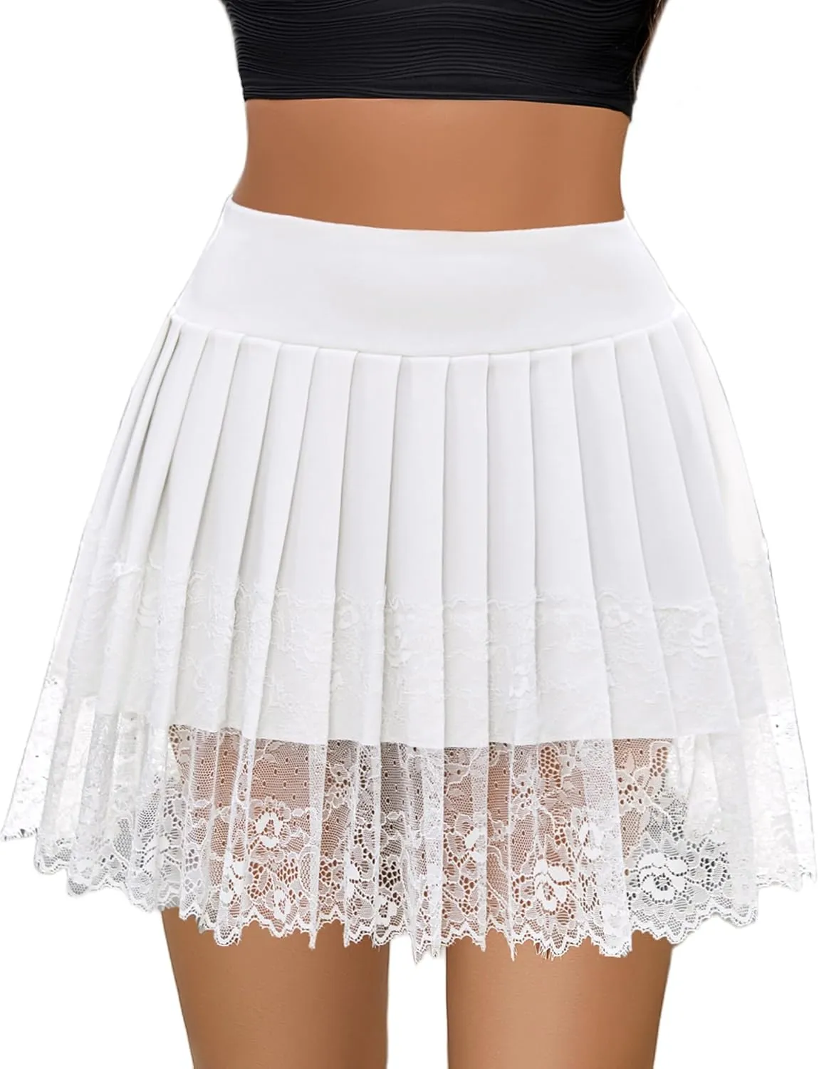 Avidlove Womens Pleated Skirt Lace Mini Skirts Sexy High Waist Short Going Out Skirt