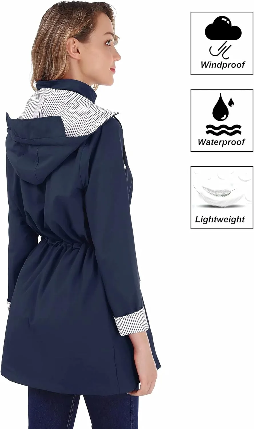 BBX Lephsnt Rain Coats for Women Waterproof Rain Jacket Lightweight Windbreaker Outdoor Hooded Trench Coat