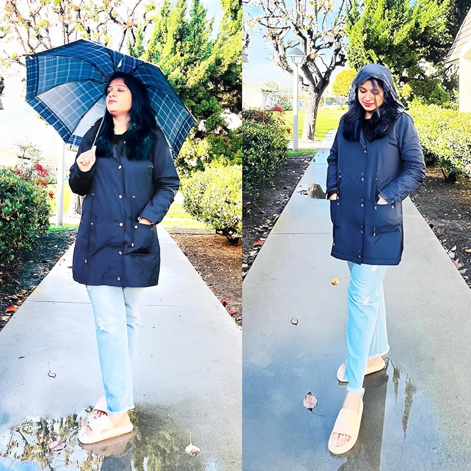 BBX Lephsnt Rain Coats for Women Waterproof Rain Jacket Lightweight Windbreaker Outdoor Hooded Trench Coat