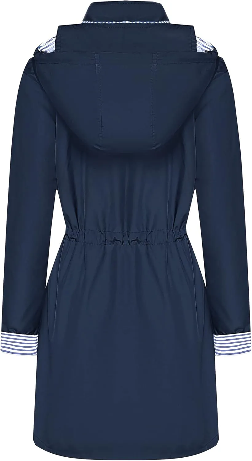 BBX Lephsnt Rain Coats for Women Waterproof Rain Jacket Lightweight Windbreaker Outdoor Hooded Trench Coat