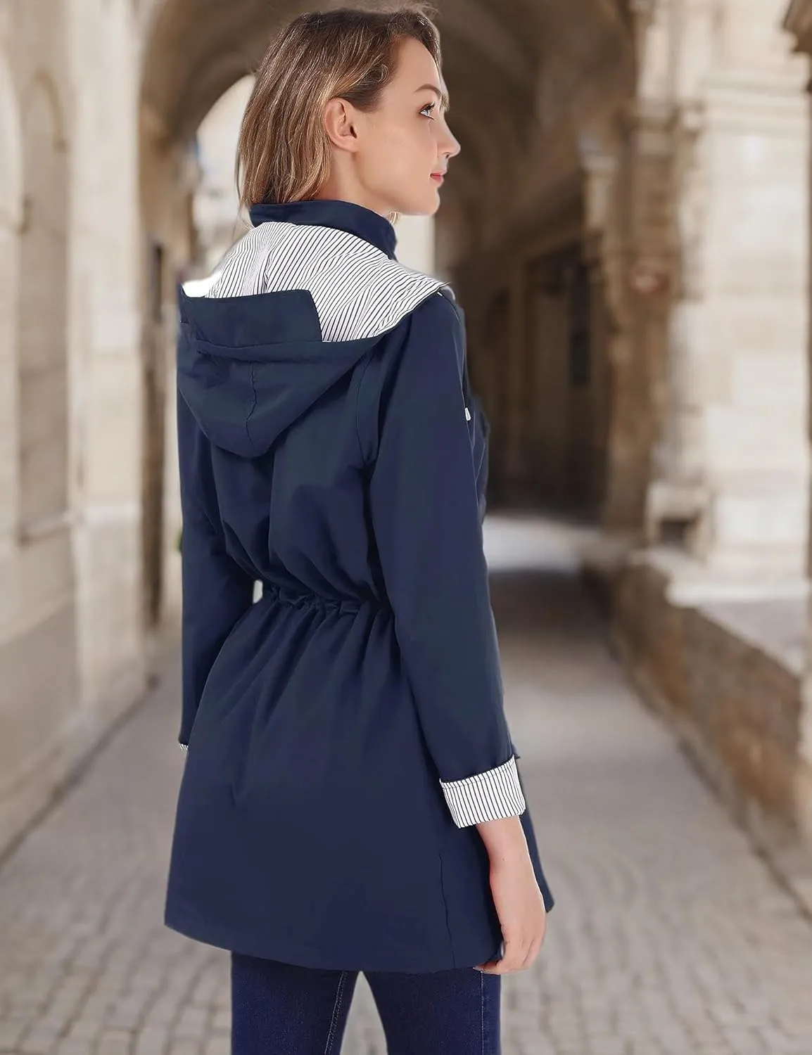 BBX Lephsnt Rain Coats for Women Waterproof Rain Jacket Lightweight Windbreaker Outdoor Hooded Trench Coat