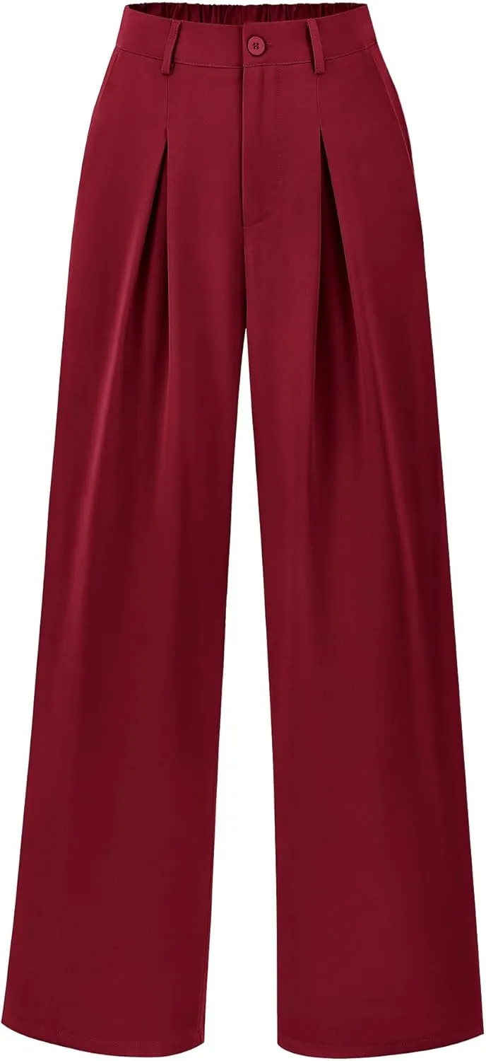 BTFBM Women High Waist Palazzo Pants Casual Wide Leg Trousers Button Down Loose Work Office Business Suit Pant Pockets