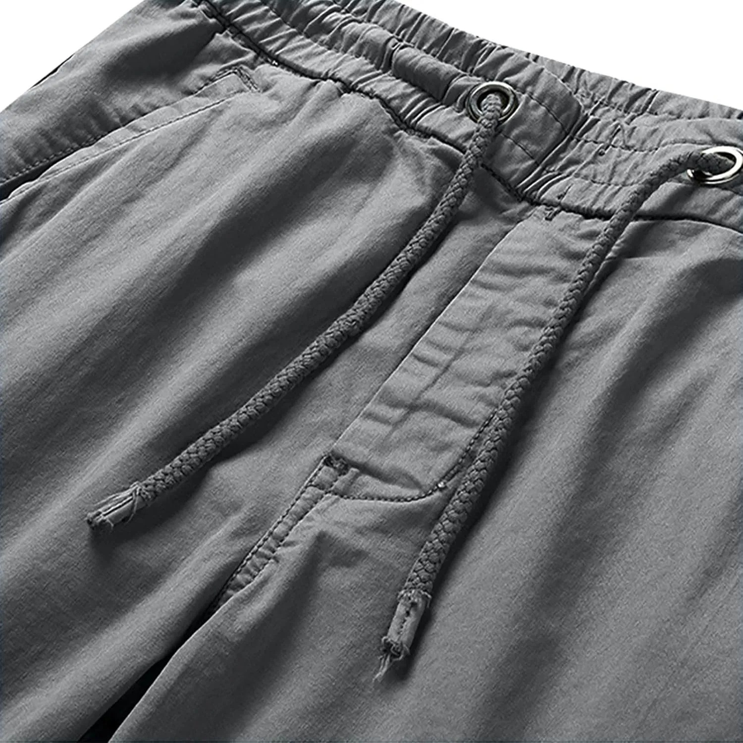 Casual Cargo Pants for Men Drawstring Elastic Waist Athletic Tapered Pants Outdoor Sports Joggers with Multi Pockets