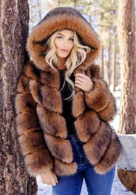 Chateau Chevron Hooded Faux Jacket