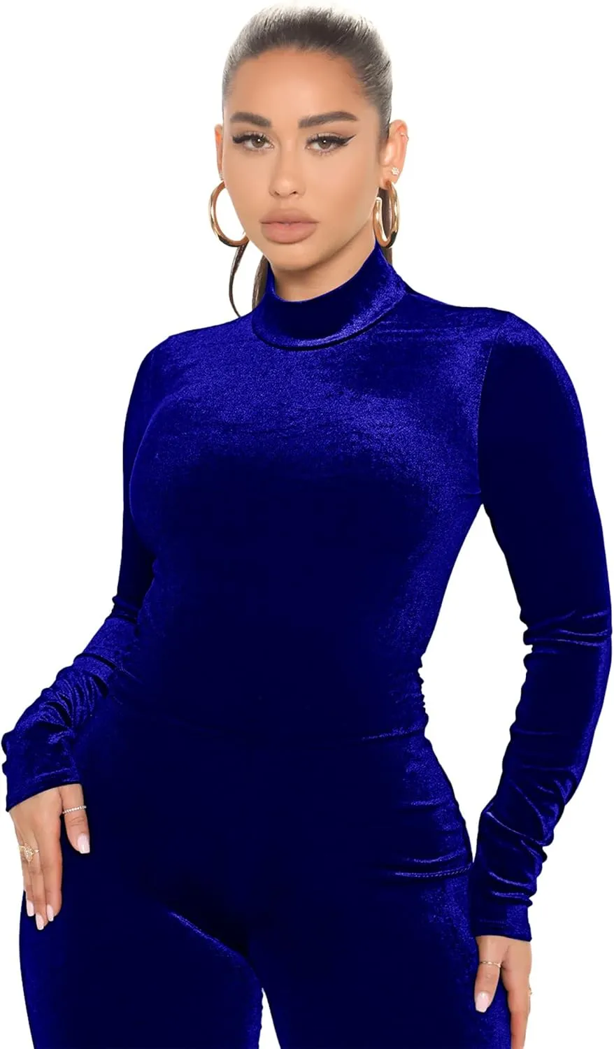 CLOCOR Women's 2 Piece Workout Sets Long Sleeve Track Suits High Neck Velour Leggings Pants Matching Set