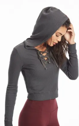 Crop Thermal Lace Up Hoodie
