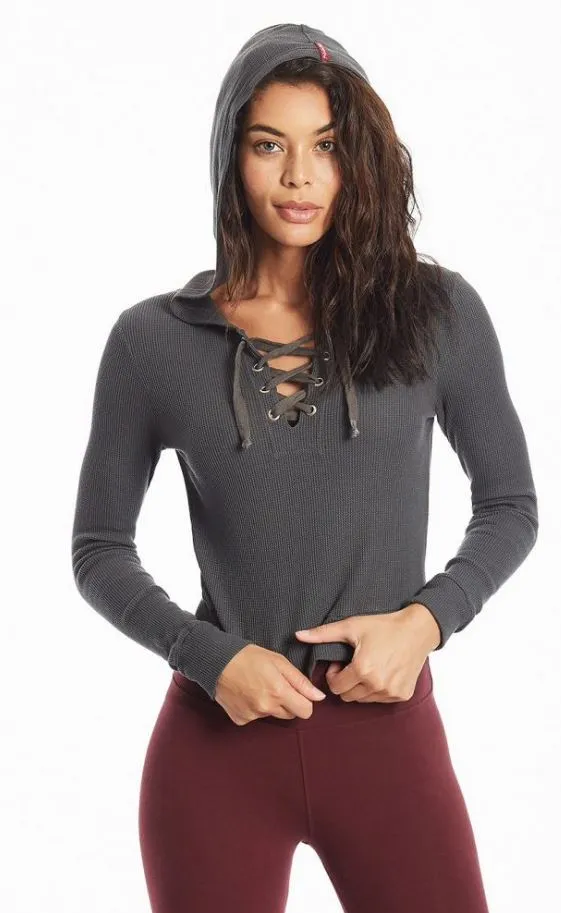 Crop Thermal Lace Up Hoodie