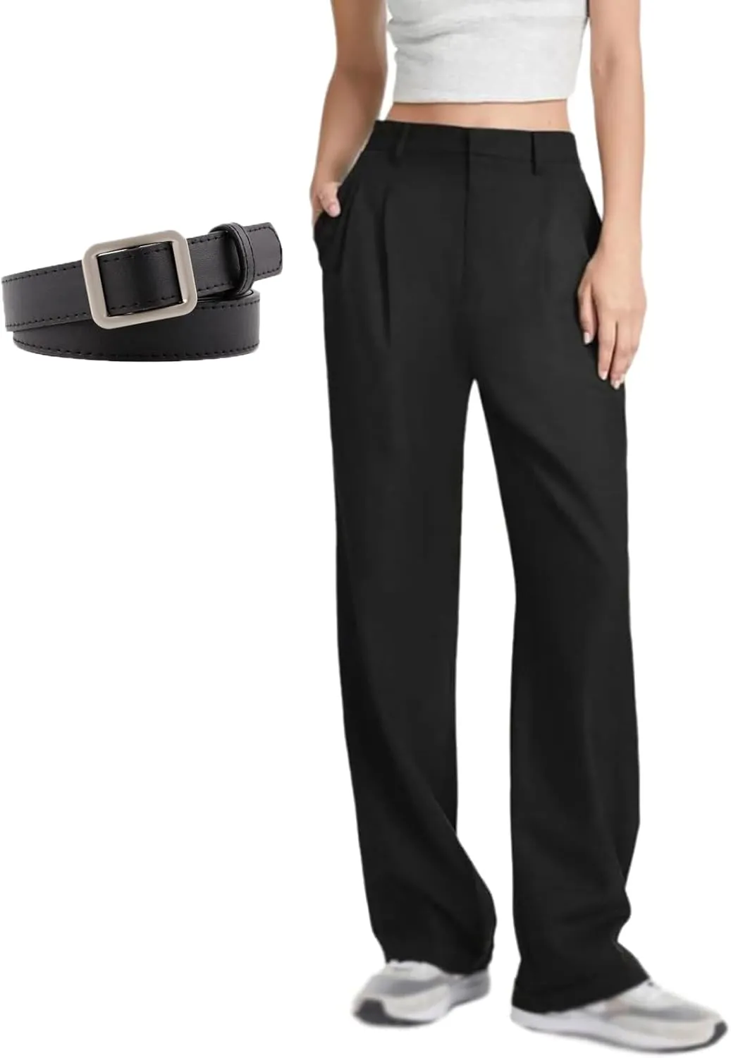 Daisy Grace Wide Leg Trousers, Daisy Grace Trousers Igh Elastic Black Wide-Leg Tailored Business Casual Pants