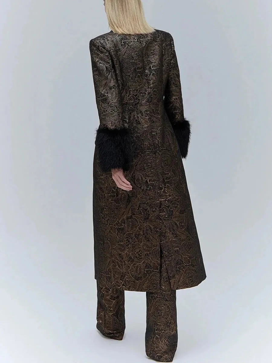 Elegant Black Jacquard Coat
