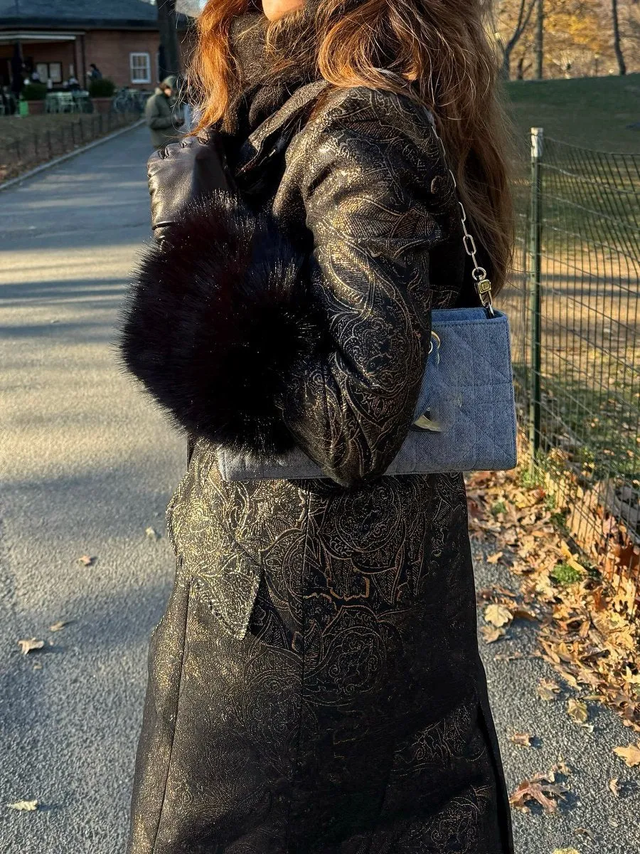 Elegant Black Jacquard Coat