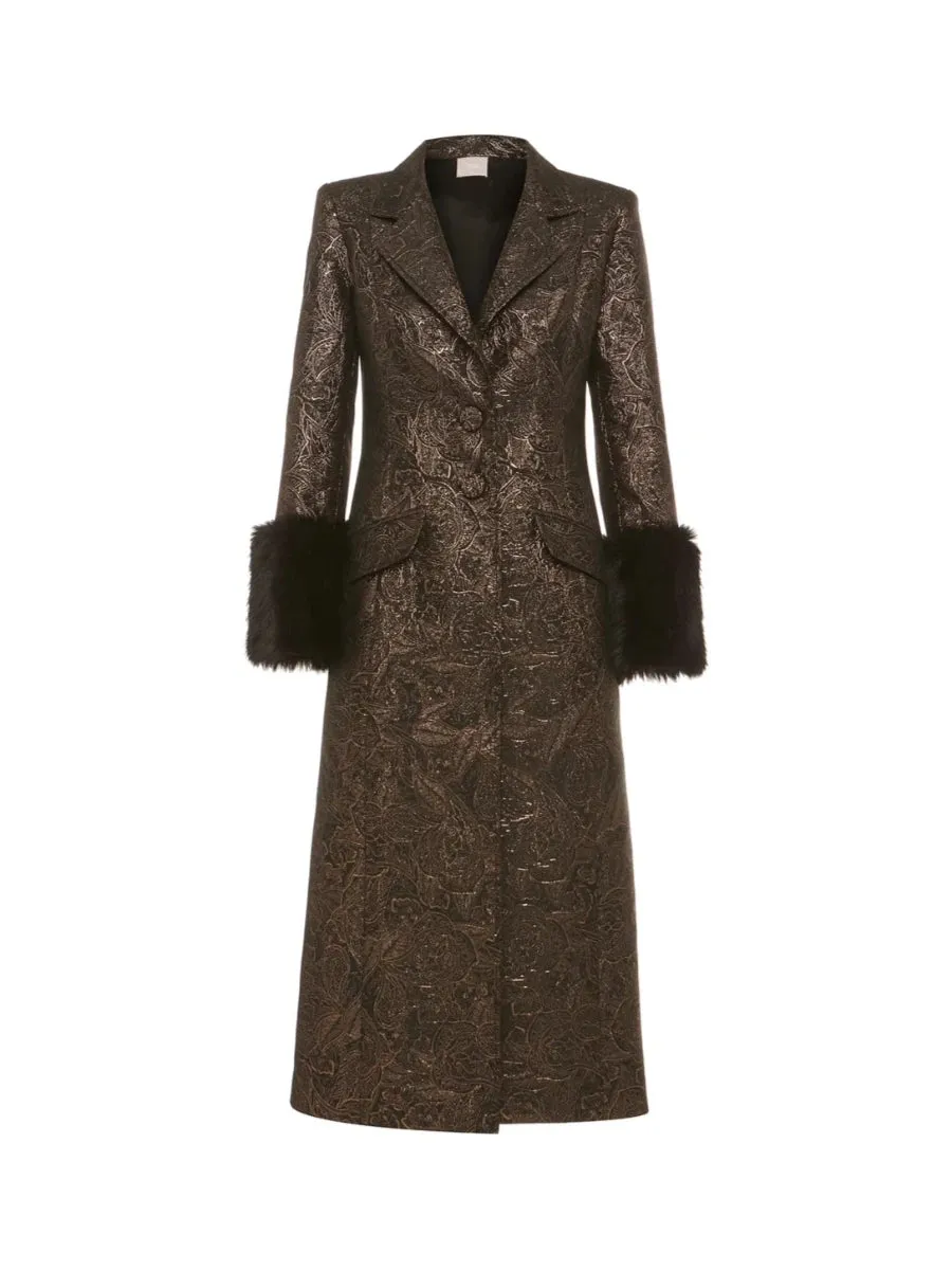Elegant Black Jacquard Coat