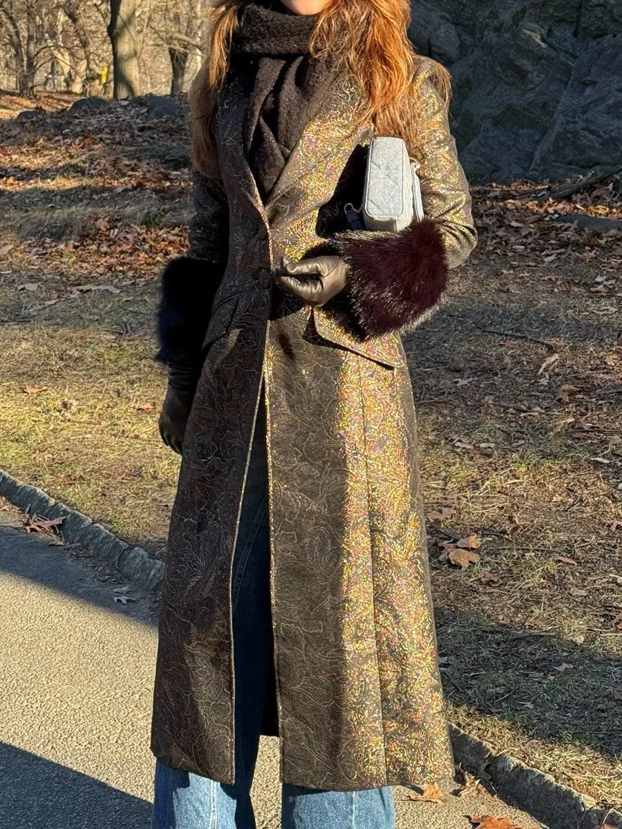 Elegant Black Jacquard Coat