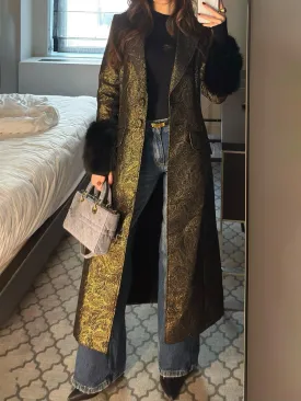 Elegant Black Jacquard Coat