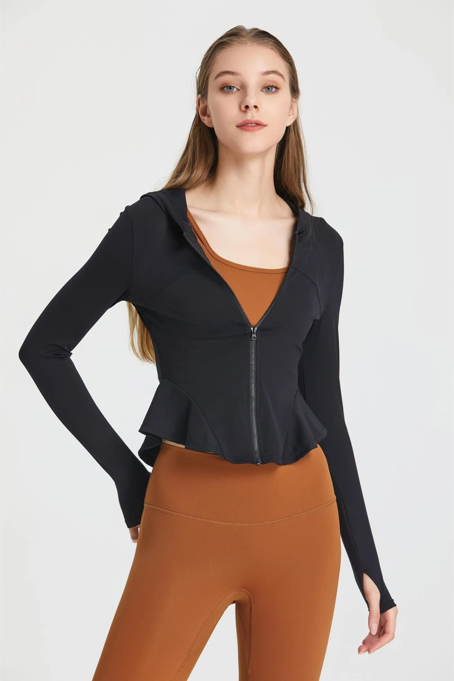 Fitted Zip-Up Long Sleeve Hoodie