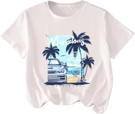 Girl's Heart Print Drop Shoulder T Shirt Casual Short Sleeve Crew Neck Graphic Tee Tops