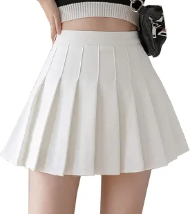Girls Women High Waisted Pleated Skirt Plain Plaid A-line Mini Skirt Skater Tennis School Uniform Skirts Lining Shorts Girls Women High Waisted Pleated Skirt Plain Plaid A-line Mini Skirt Skater Tennis School Uniform Skirts Lining Shorts