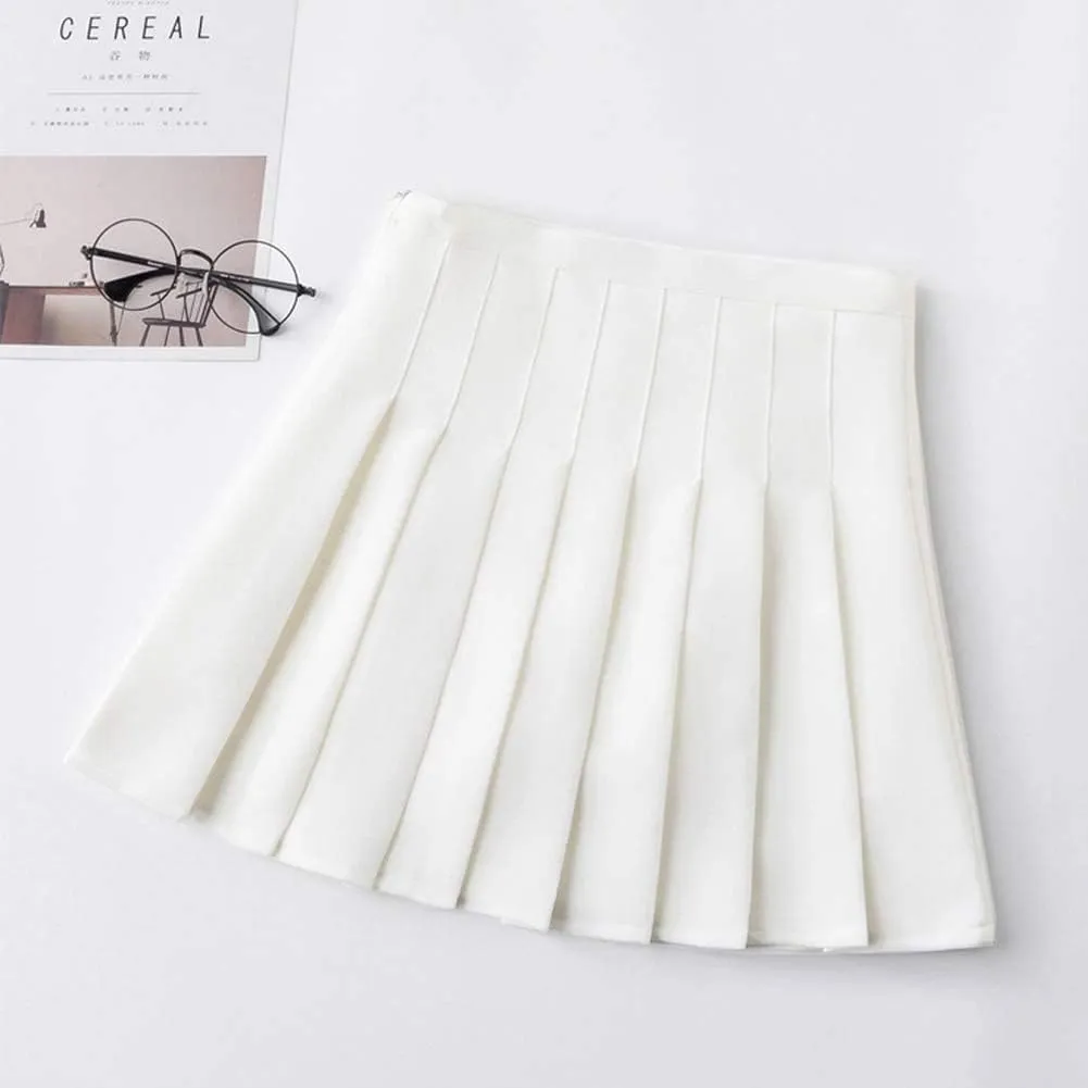 Girls Women High Waisted Pleated Skirt Plain Plaid A-line Mini Skirt Skater Tennis School Uniform Skirts Lining Shorts