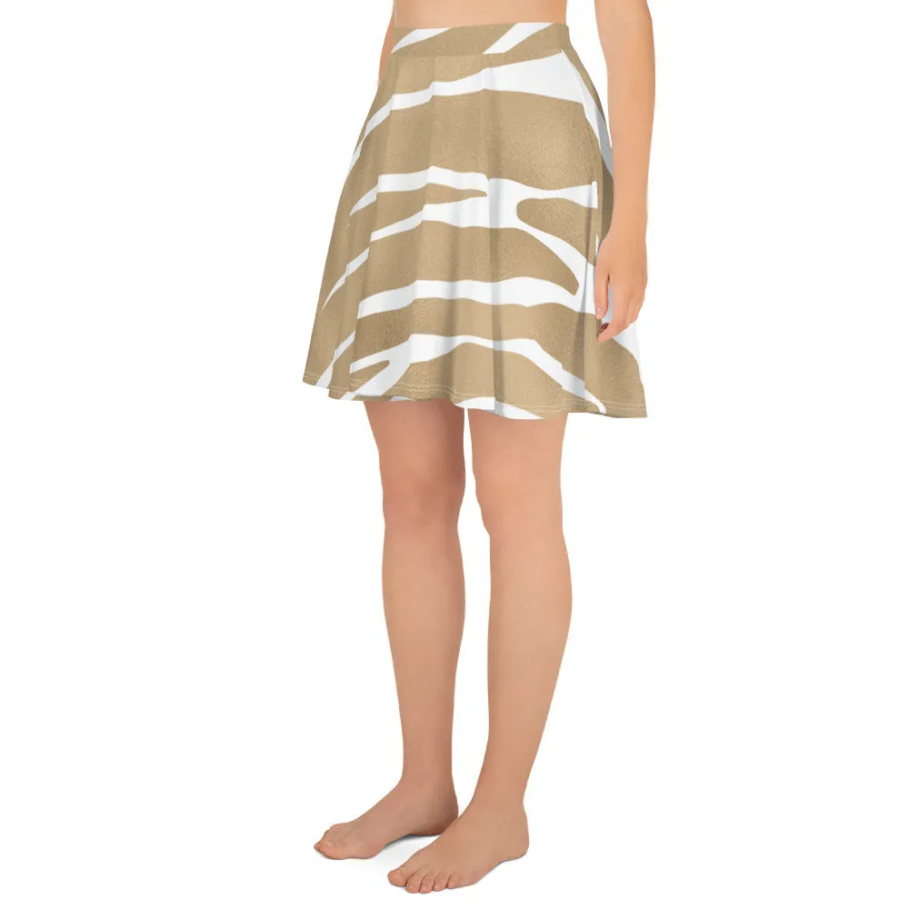 Gold & White Chic Print Skirt for Ladies, lioness-love
