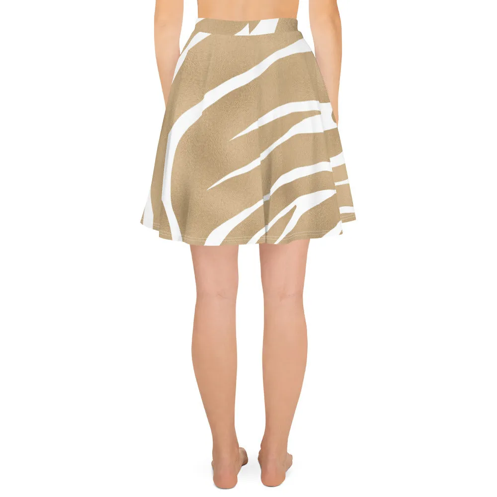 Gold & White Chic Print Skirt for Ladies, lioness-love