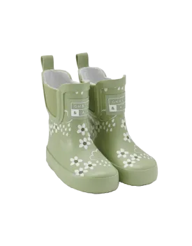 Grass & Air Kids Floral Short Colour Changing Wellie Green