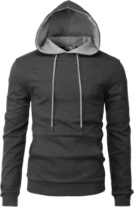 H2H Men's Pullover Hoodie Lightweight Long Sleeve with Kangaroo Pocket Slim Fit Basic Casual Sweatshirt