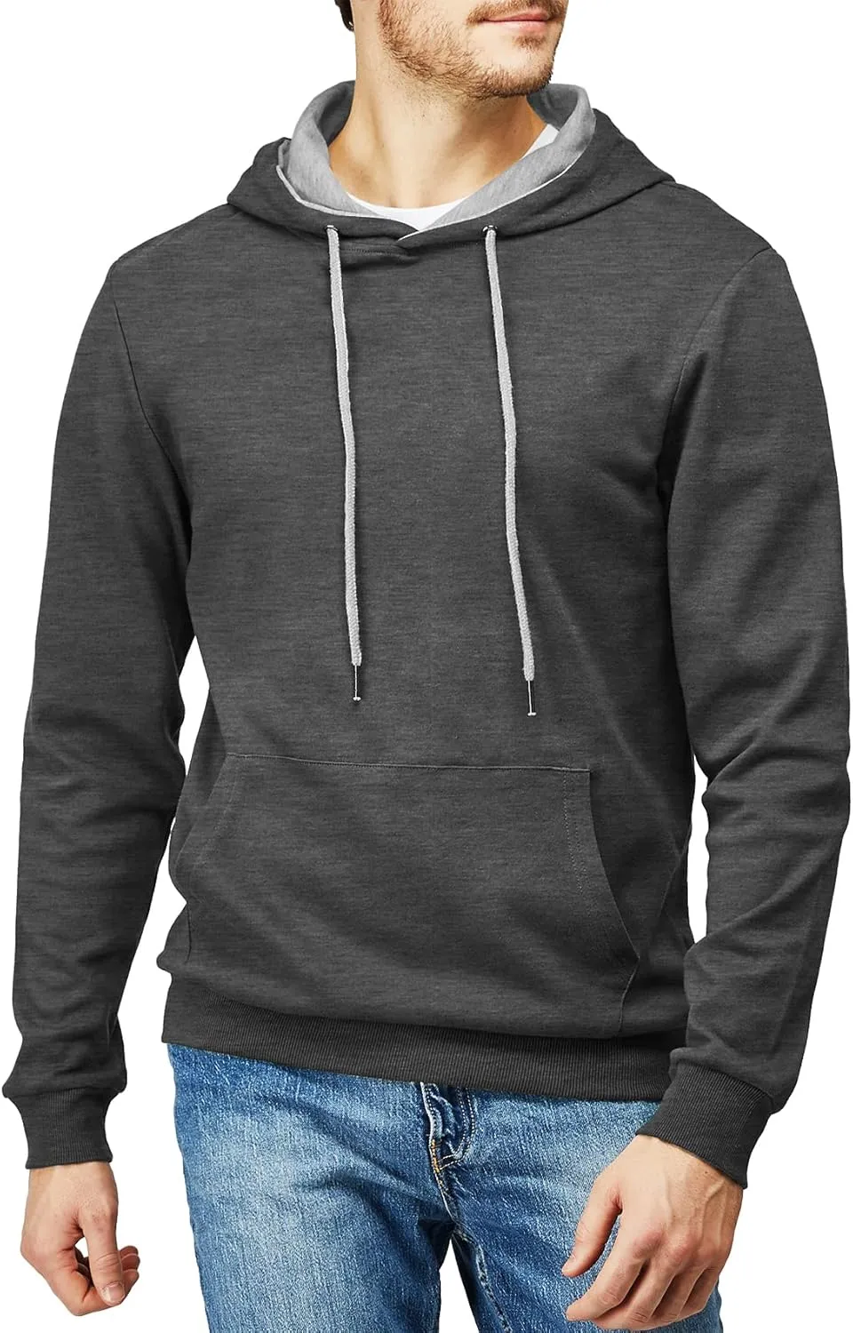 H2H Men's Pullover Hoodie Lightweight Long Sleeve with Kangaroo Pocket Slim Fit Basic Casual Sweatshirt