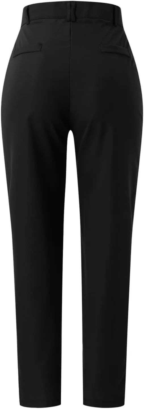 High Waisted Business Pants for Women Straight Leg Pleated Elegant Office Slacks Stretchy Dress Trousers with Pockets