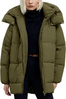 Kissonic Women's Warm Winter Coat Hooded Puffer Jacket Full Zip Long Puffer Coat with Pockets