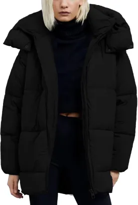 Kissonic Women's Warm Winter Coat Hooded Puffer Jacket Full Zip Long Puffer Coat with Pockets