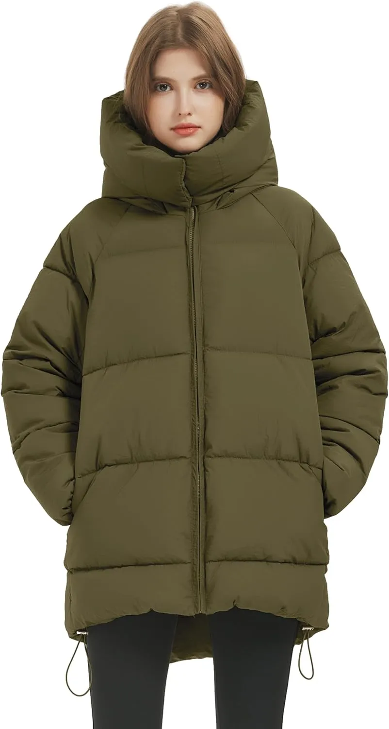 Kissonic Women's Warm Winter Coat Hooded Puffer Jacket Full Zip Long Puffer Coat with Pockets