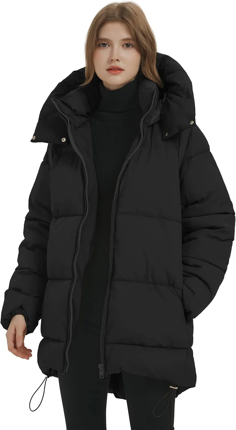 Kissonic Women's Warm Winter Coat Hooded Puffer Jacket Full Zip Long Puffer Coat with Pockets