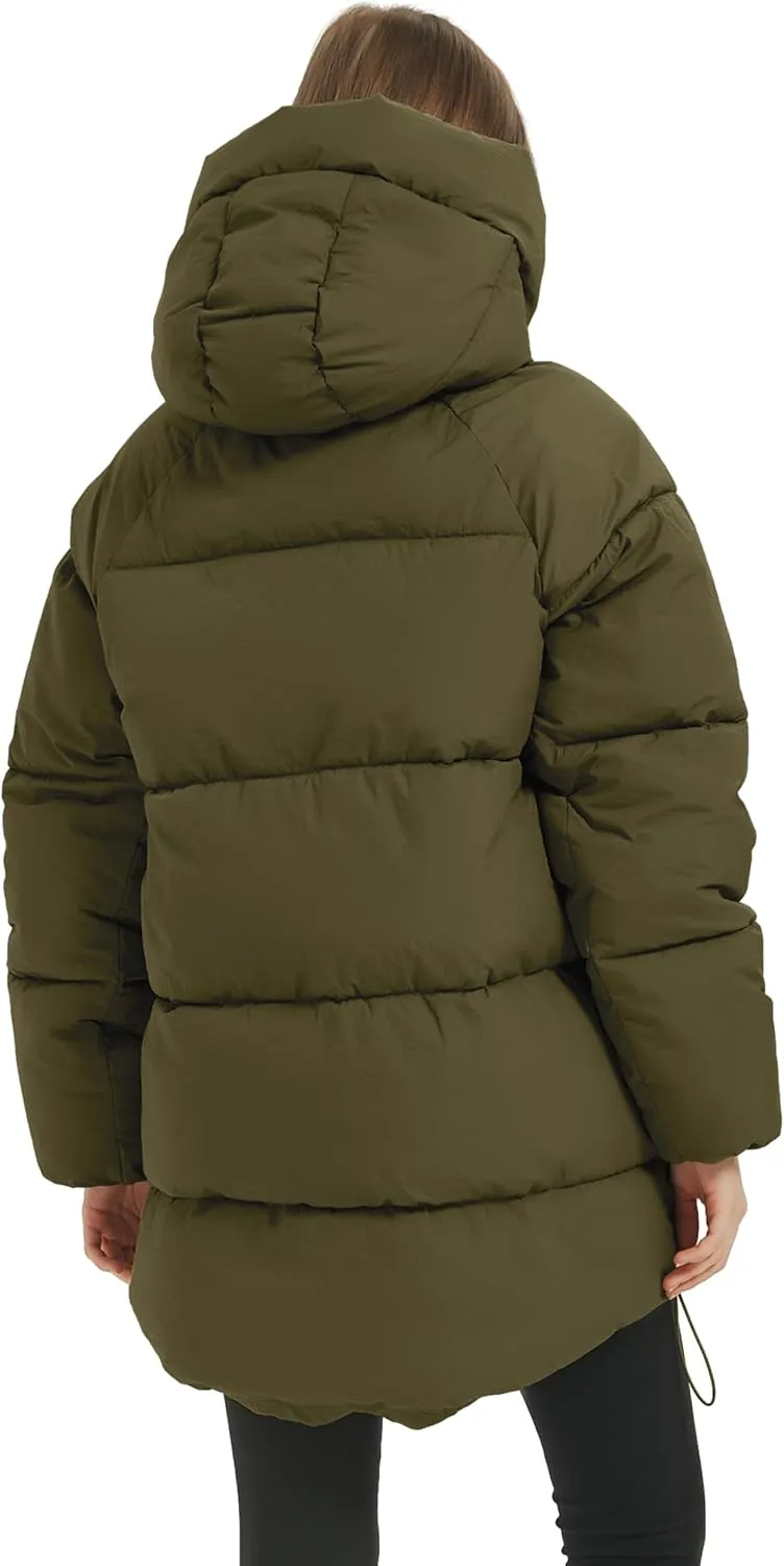 Kissonic Women's Warm Winter Coat Hooded Puffer Jacket Full Zip Long Puffer Coat with Pockets