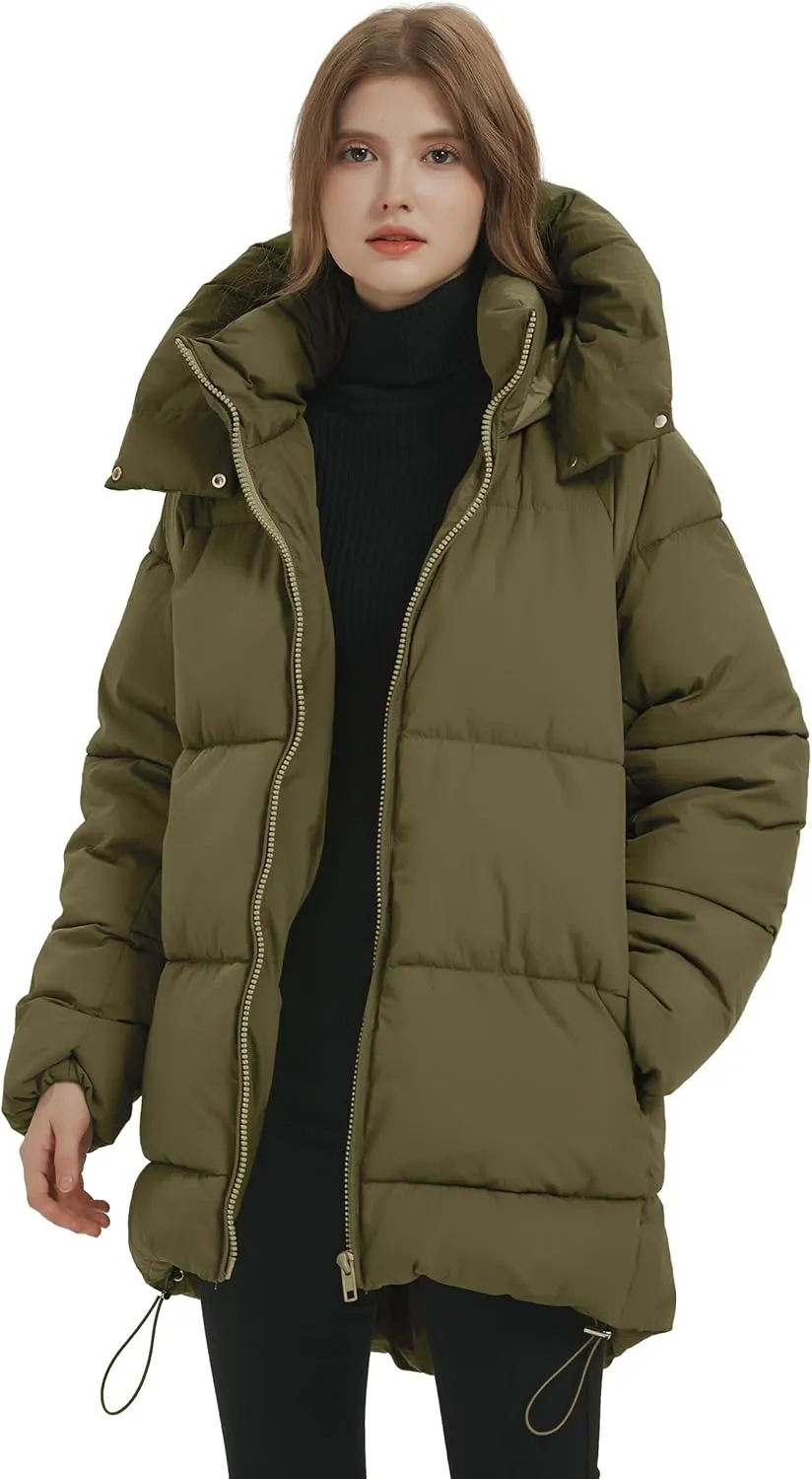 Kissonic Women's Warm Winter Coat Hooded Puffer Jacket Full Zip Long Puffer Coat with Pockets