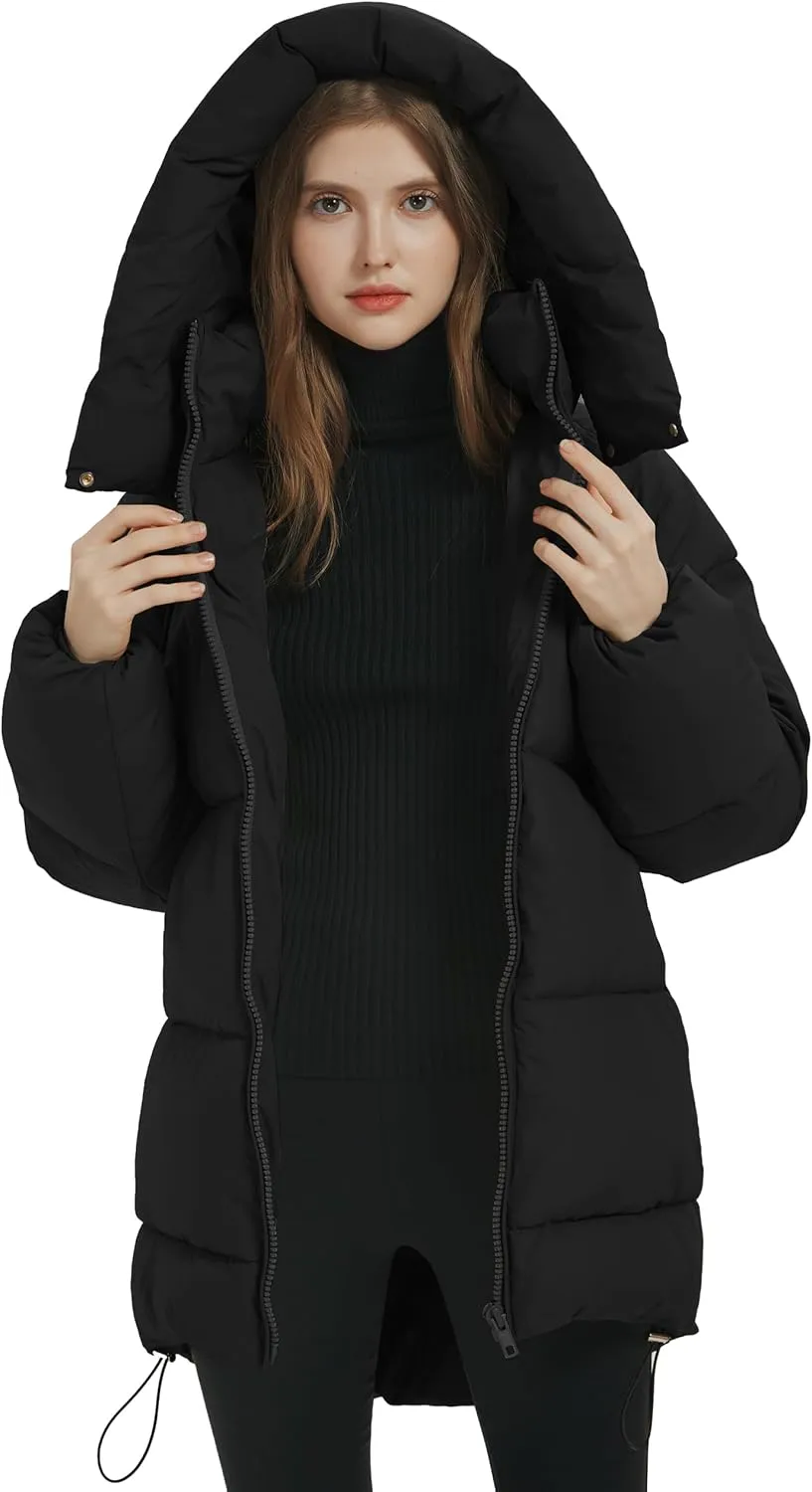 Kissonic Women's Warm Winter Coat Hooded Puffer Jacket Full Zip Long Puffer Coat with Pockets