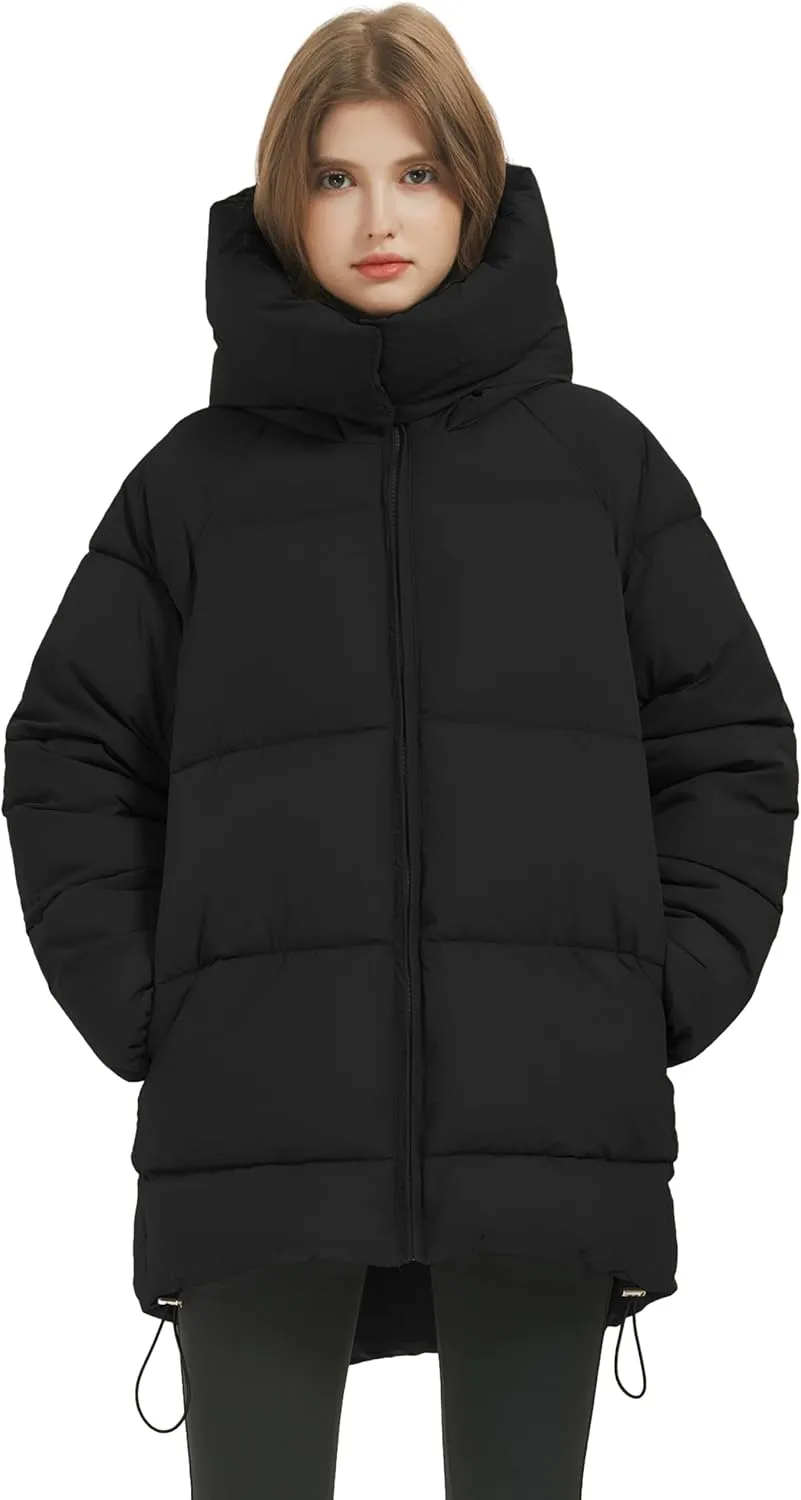 Kissonic Women's Warm Winter Coat Hooded Puffer Jacket Full Zip Long Puffer Coat with Pockets
