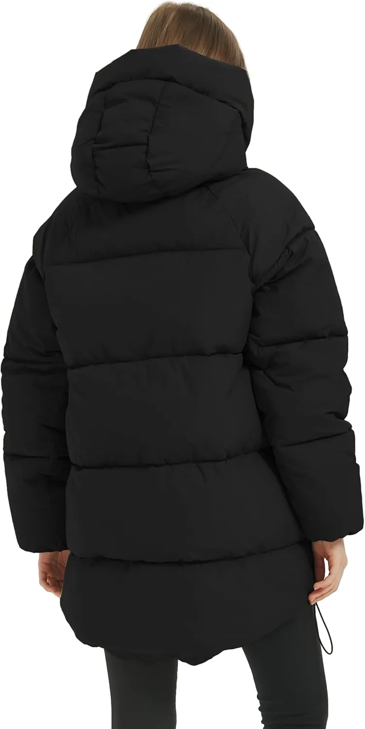 Kissonic Women's Warm Winter Coat Hooded Puffer Jacket Full Zip Long Puffer Coat with Pockets