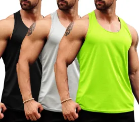 LecGee Men's 3 Pack Gym Workout Tank top Dry Fit Y-Back Muscle T-shirts Sleeveless Mesh Bodybuilding Fitness Stringer