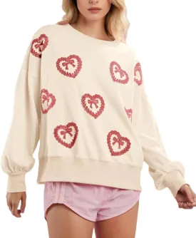LILTWIST Cute Heart Graphic Sweatshirts Holiday Love Sweater Shirts for Women Sequin Cowboy Boots Long Sleeve Tops with Heart