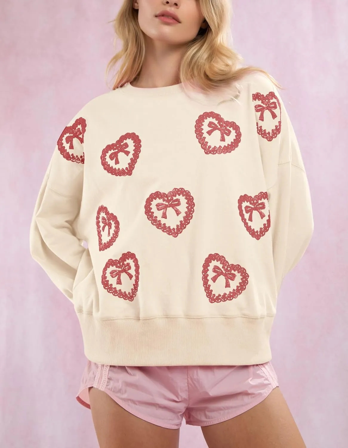 LILTWIST Cute Heart Graphic Sweatshirts Holiday Love Sweater Shirts for Women Sequin Cowboy Boots Long Sleeve Tops with Heart
