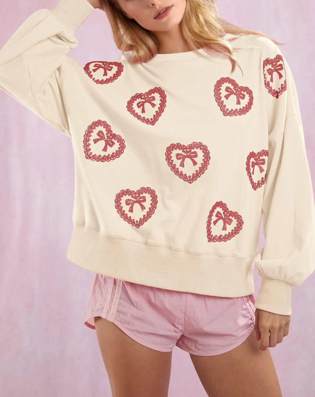 LILTWIST Cute Heart Graphic Sweatshirts Holiday Love Sweater Shirts for Women Sequin Cowboy Boots Long Sleeve Tops with Heart