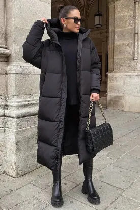 Long, quilted winter coat, warm and elegant