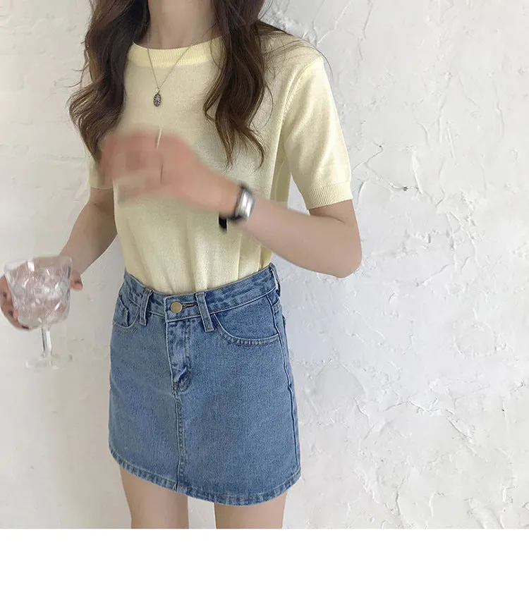 Luexco Women's Prim Chic Denim Mini Skirt
