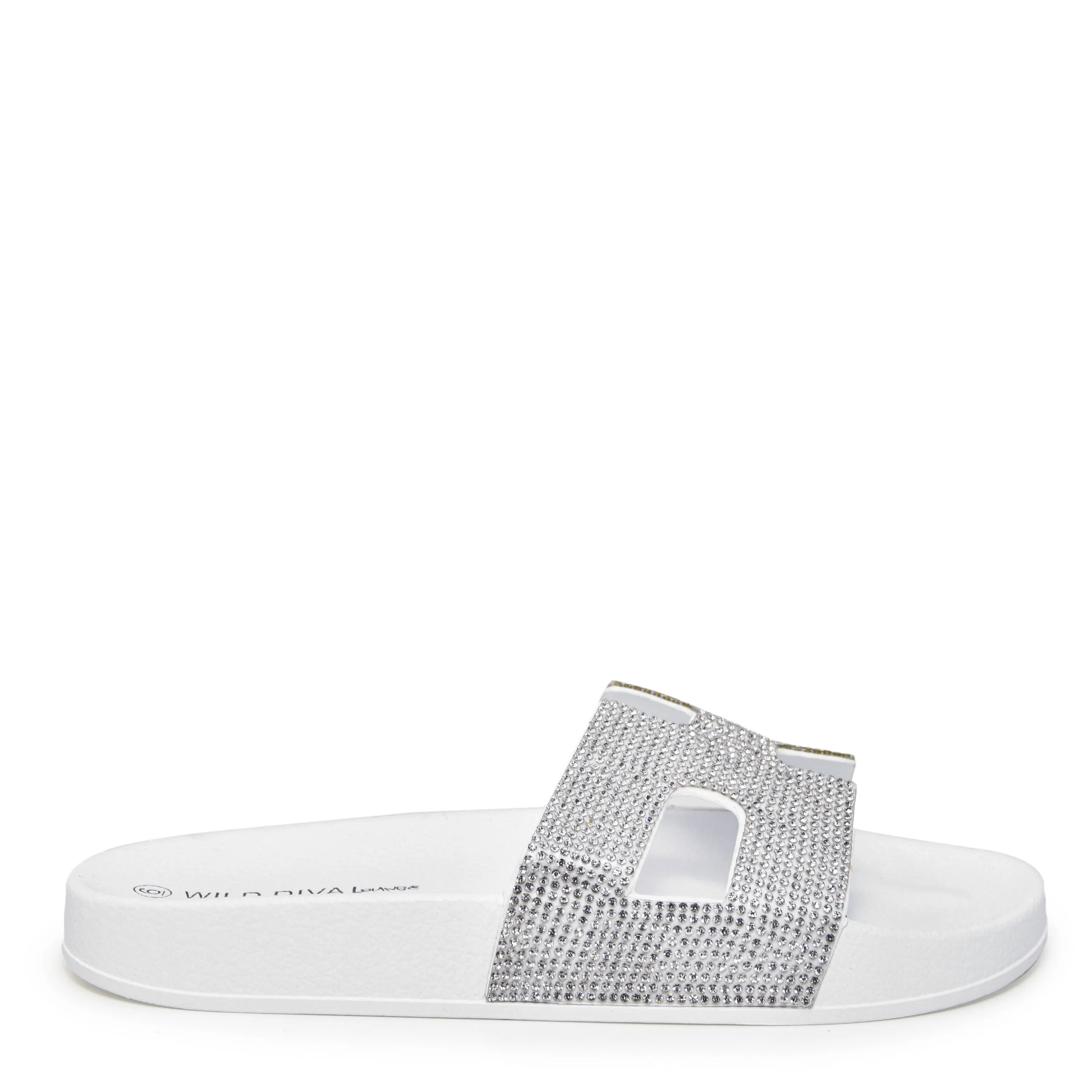 MATTY-223A Cutout Rhinestone Slip On Slide Sandals