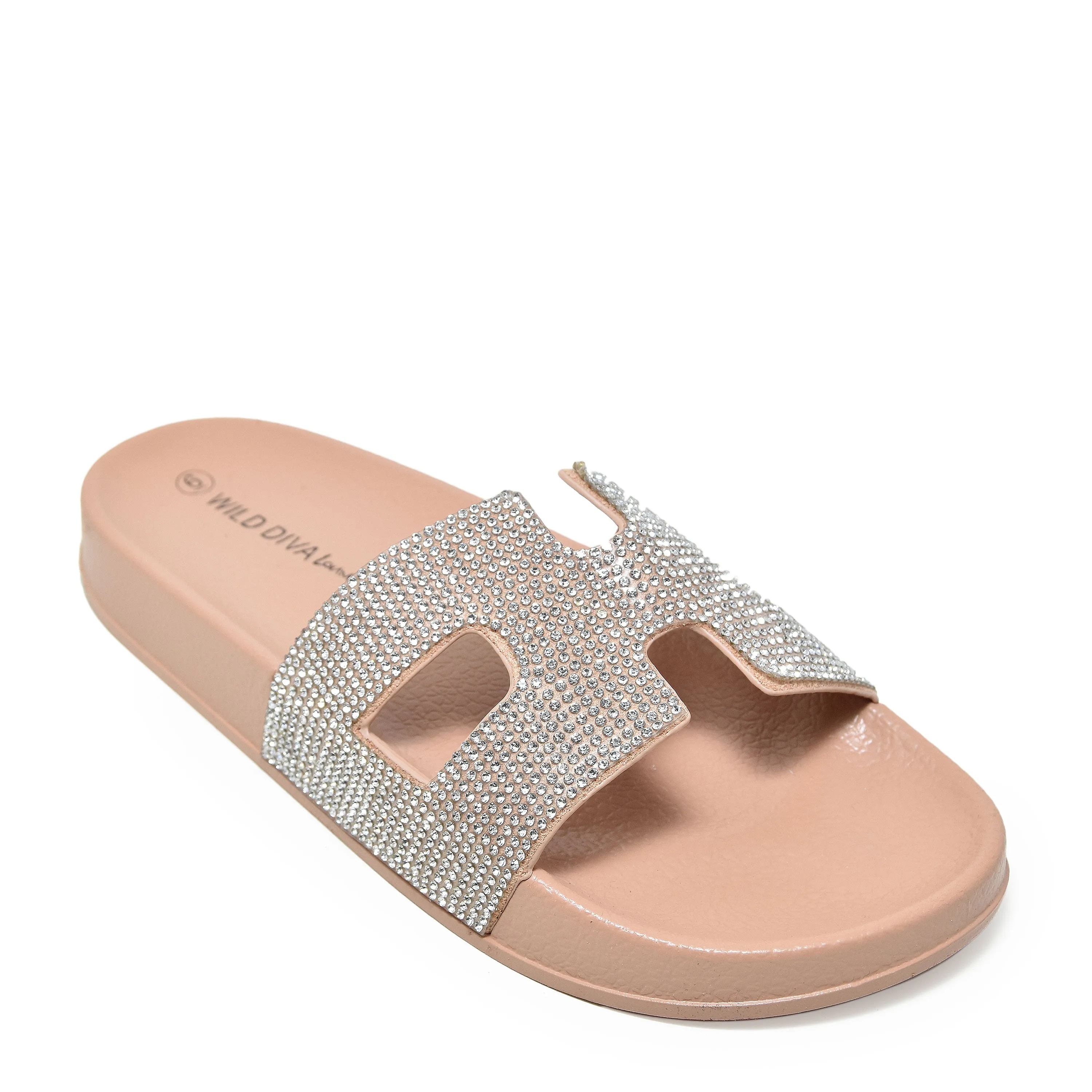 MATTY-223A Cutout Rhinestone Slip On Slide Sandals