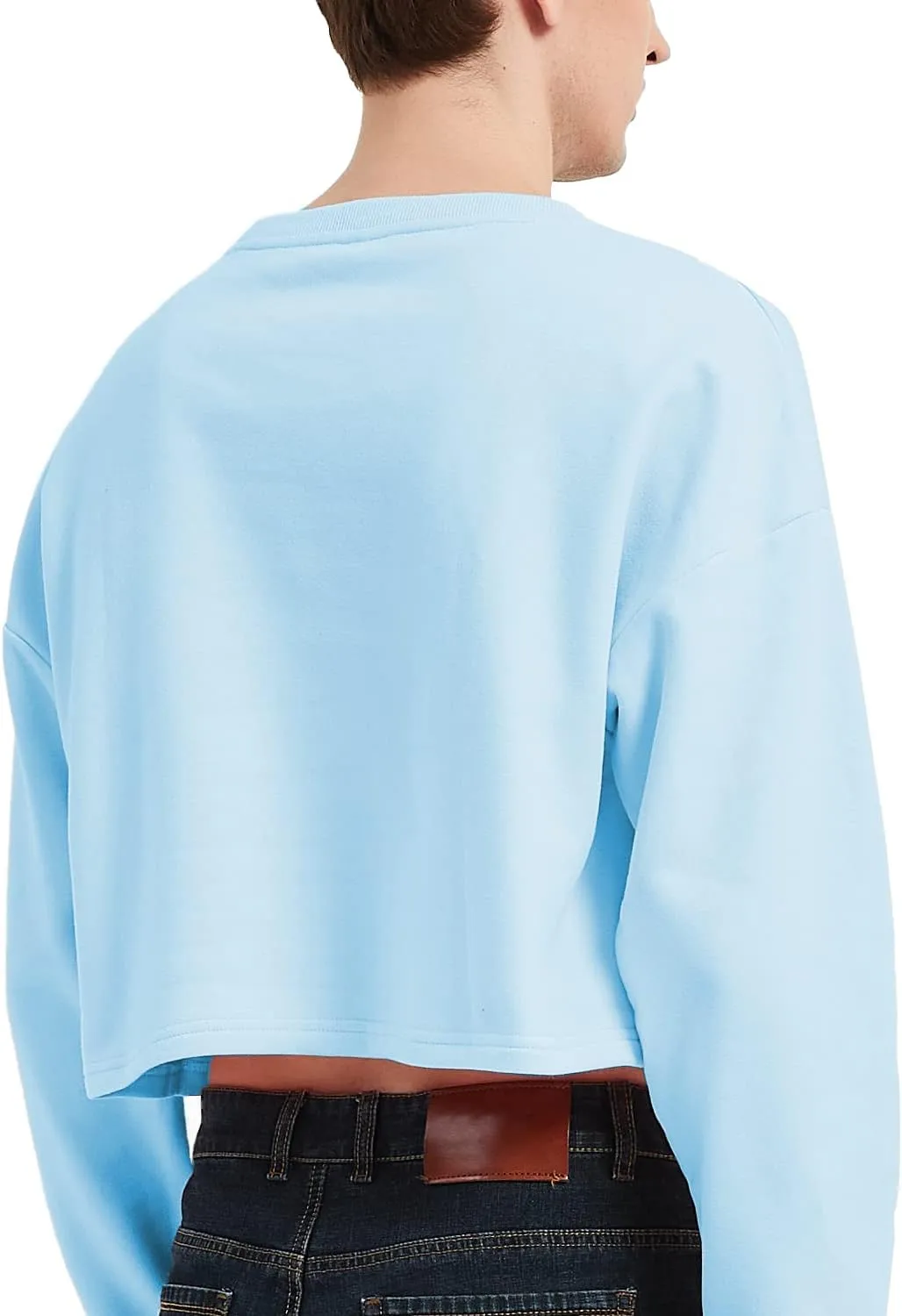 Men's Cropped Cut-Off Hoodie Solid Color Long Sleeves Drawstring Casual Sweatshirts Crop Tops