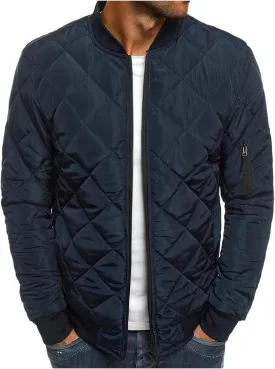 Men's Diamond Quilted Flight Bomber Jacket Lightweight Packable Warm Winter Padded Coat Varsity Multi-Purpose Outerwear